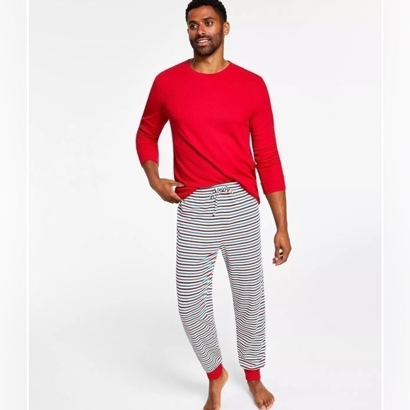 Matching Mens Thermal Waffle Holiday Stripe Mix It Pajama Set stripe bright S - Picture 3 of 14